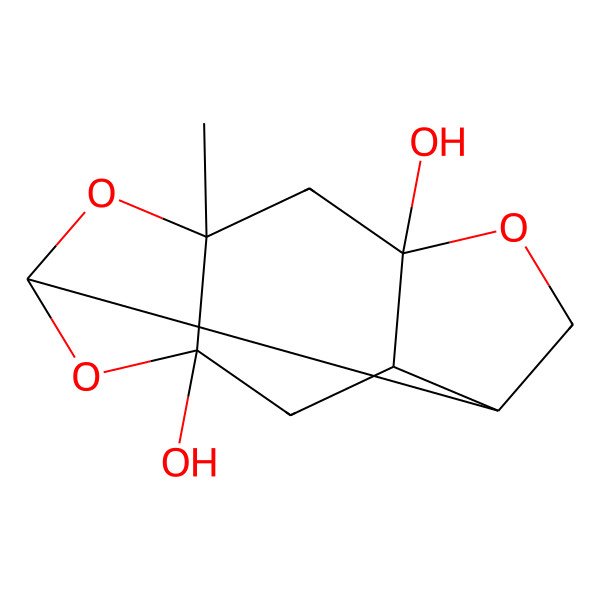 2D Structure of (1S,3S,5R,8R,9R,11R)-3-methyl-2,6,12-trioxatetracyclo[6.4.0.03,11.05,9]dodecane-5,11-diol