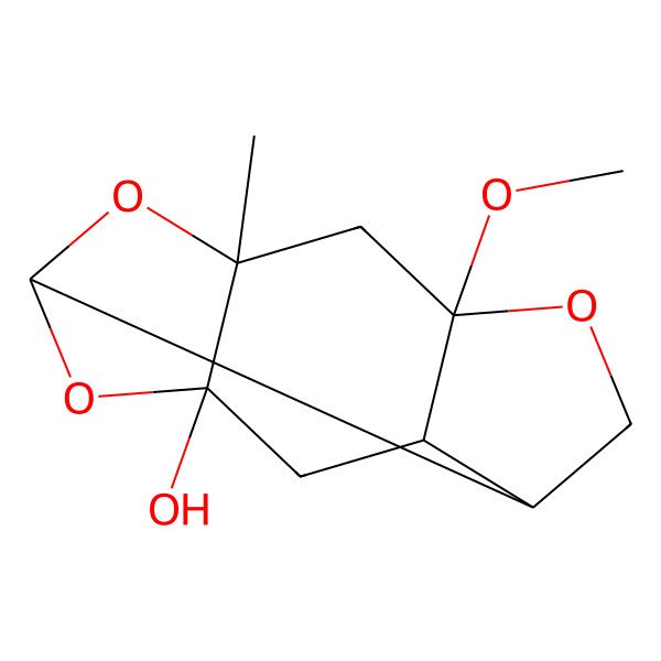 2D Structure of (1S,3S,5R,8R,9R,11R)-5-methoxy-3-methyl-2,6,12-trioxatetracyclo[6.4.0.03,11.05,9]dodecan-11-ol