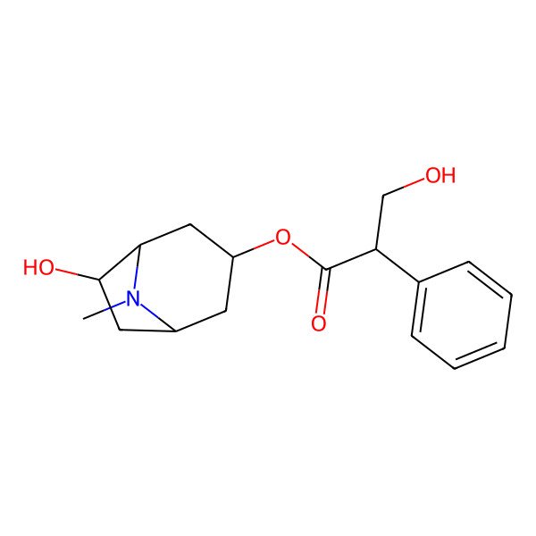 2D Structure of [(1S,3S,5S,6S)-6-hydroxy-8-methyl-8-azabicyclo[3.2.1]octan-3-yl] (2R)-3-hydroxy-2-phenylpropanoate
