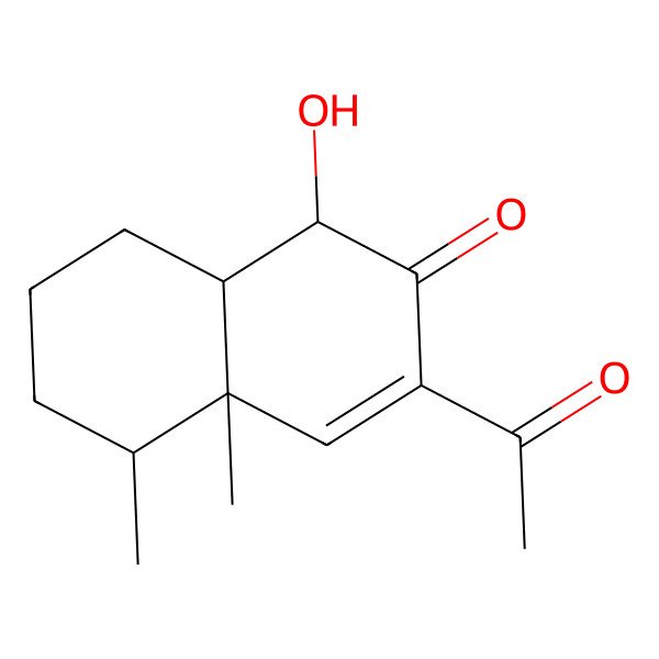 2D Structure of (1S,4aR,5R,8aR)-3-acetyl-1-hydroxy-4a,5-dimethyl-1,5,6,7,8,8a-hexahydronaphthalen-2-one