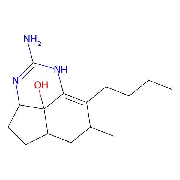 2D Structure of (1S,4R,10S,12S)-6-amino-9-butyl-10-methyl-5,7-diazatricyclo[6.3.1.04,12]dodeca-5,8-dien-12-ol