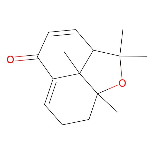2D Structure of (1S,4R,12R)-1,3,3,12-tetramethyl-2-oxatricyclo[6.3.1.04,12]dodeca-5,8-dien-7-one