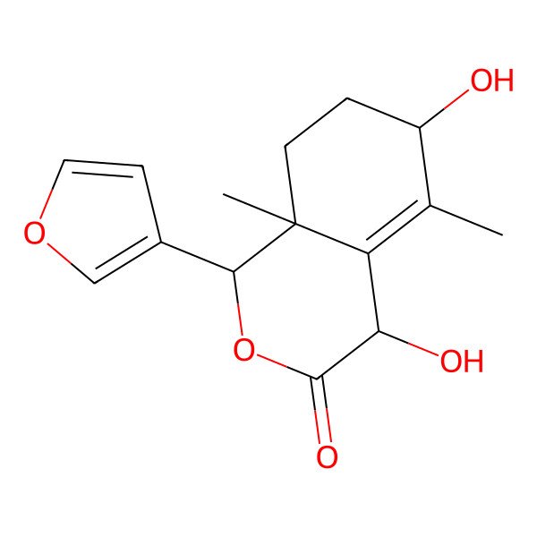 2D Structure of (1S,4R,6S,8aS)-1-(furan-3-yl)-4,6-dihydroxy-5,8a-dimethyl-4,6,7,8-tetrahydro-1H-isochromen-3-one