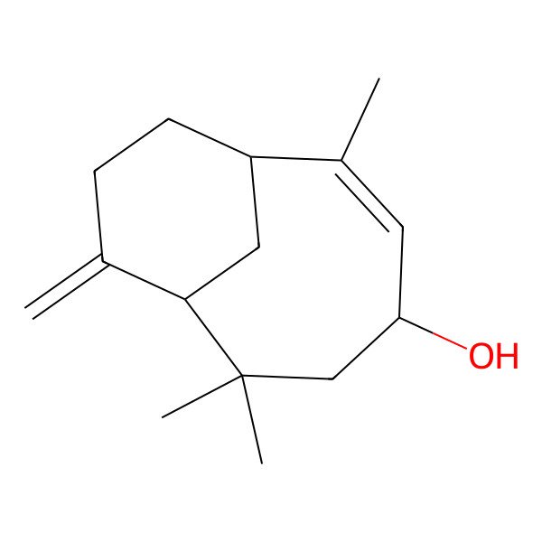 2D Structure of (1S,4R,7R)-2,6,6-trimethyl-8-methylidenebicyclo[5.3.1]undec-2-en-4-ol
