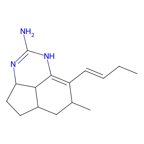 2D Structure of (1S,4S,10S,12R)-9-[(E)-but-1-enyl]-10-methyl-5,7-diazatricyclo[6.3.1.04,12]dodeca-5,8-dien-6-amine