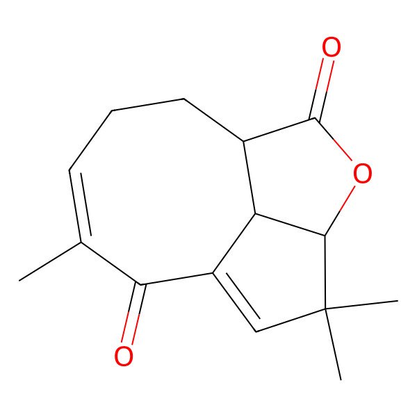 2D Structure of (1S,4S,13S)-5,5,9-trimethyl-3-oxatricyclo[5.5.1.04,13]trideca-6,9-diene-2,8-dione