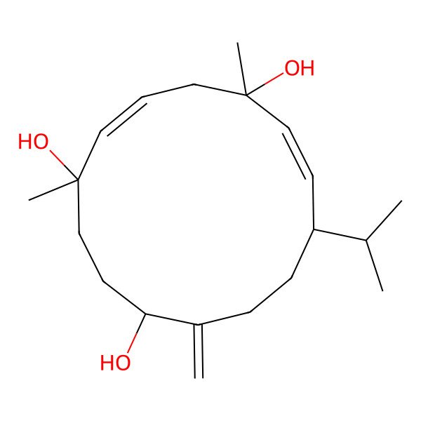 2D Structure of (1S,4S,5E,8R,9E,11S)-4,8-dimethyl-14-methylidene-11-propan-2-ylcyclotetradeca-5,9-diene-1,4,8-triol
