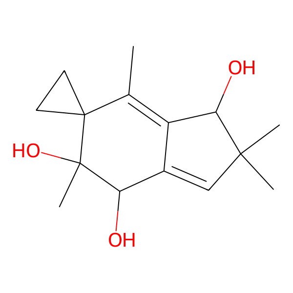 2D Structure of (1S,4S,5R)-2,2,5,7-tetramethylspiro[1,4-dihydroindene-6,1'-cyclopropane]-1,4,5-triol