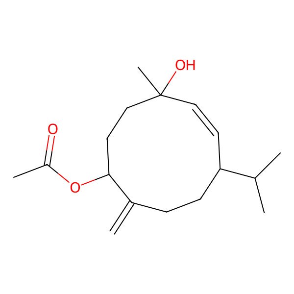2D Structure of [(1S,4S,5Z,7S)-4-hydroxy-4-methyl-10-methylidene-7-propan-2-ylcyclodec-5-en-1-yl] acetate