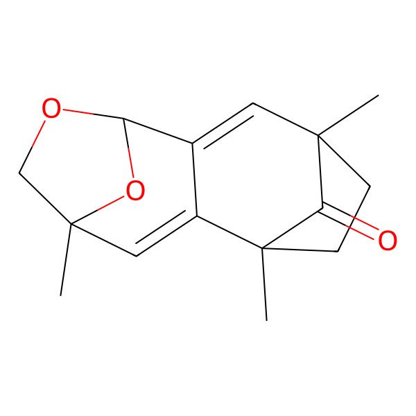 2D Structure of (1S,4S,7R,10R)-1,4,10-trimethyl-6,14-dioxatetracyclo[8.2.1.14,7.02,8]tetradeca-2,8-dien-13-one