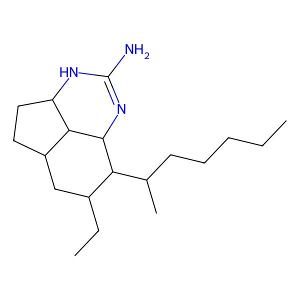 2D Structure of (1S,4S,8R,9R,10R,12R)-10-ethyl-9-[(2S)-heptan-2-yl]-5,7-diazatricyclo[6.3.1.04,12]dodec-6-en-6-amine