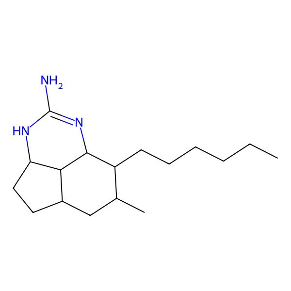 2D Structure of (1S,4S,8R,9R,10R,12R)-9-hexyl-10-methyl-5,7-diazatricyclo[6.3.1.04,12]dodec-6-en-6-amine