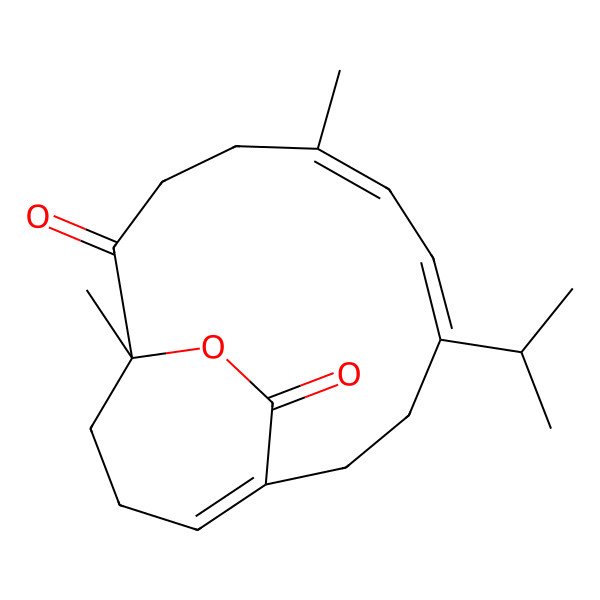 2D Structure of (1S,5E,7E)-1,5-dimethyl-8-propan-2-yl-15-oxabicyclo[9.3.2]hexadeca-5,7,11-triene-2,16-dione
