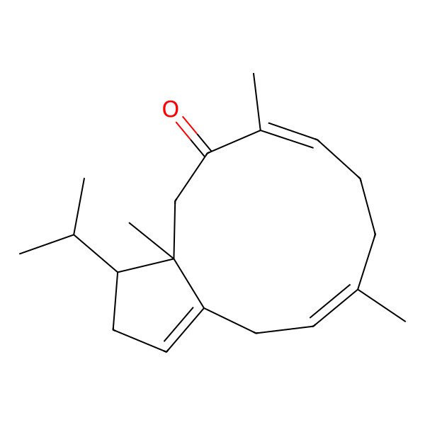 2D Structure of (1S,5E,9E,12aS)-6,10,12a-trimethyl-1-propan-2-yl-1,2,4,7,8,12-hexahydrocyclopenta[11]annulen-11-one