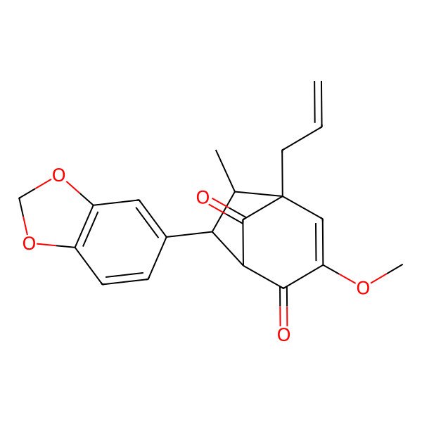 2D Structure of (1S,5R)-7-(1,3-benzodioxol-5-yl)-3-methoxy-6-methyl-5-prop-2-enylbicyclo[3.2.1]oct-3-ene-2,8-dione