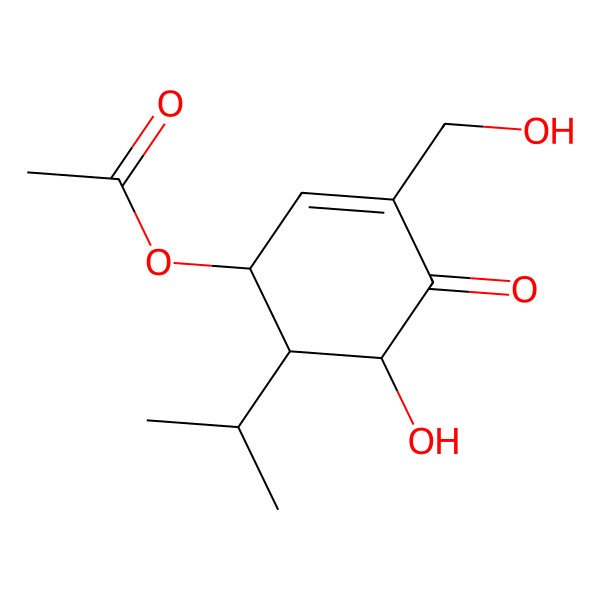 2D Structure of [(1S,5R,6R)-5-hydroxy-3-(hydroxymethyl)-4-oxo-6-propan-2-ylcyclohex-2-en-1-yl] acetate