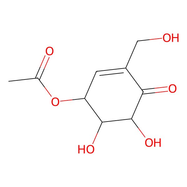 2D Structure of [(1S,5R,6R)-5,6-dihydroxy-3-(hydroxymethyl)-4-oxocyclohex-2-en-1-yl] acetate