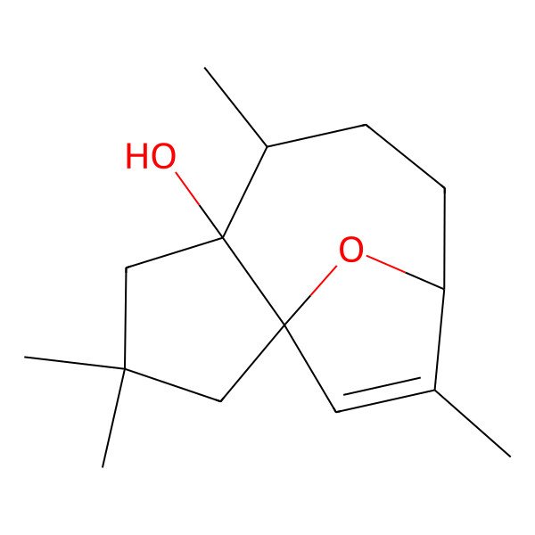 2D Structure of (1S,5R,6R,9S)-3,3,6,10-tetramethyl-12-oxatricyclo[7.2.1.01,5]dodec-10-en-5-ol