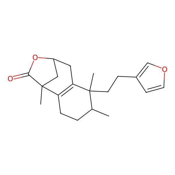 2D Structure of (1S,5R,6S,9S)-6-[2-(furan-3-yl)ethyl]-1,5,6-trimethyl-10-oxatricyclo[7.2.1.02,7]dodec-2(7)-en-11-one