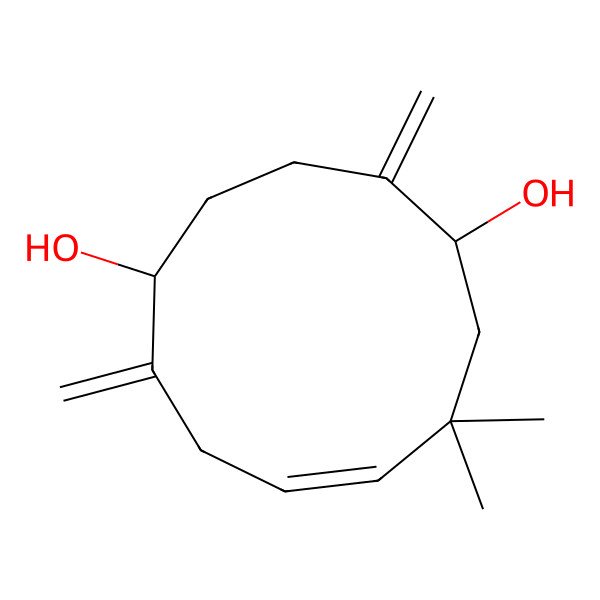 2D Structure of (1S,5R,8E)-10,10-dimethyl-2,6-dimethylidenecycloundec-8-ene-1,5-diol