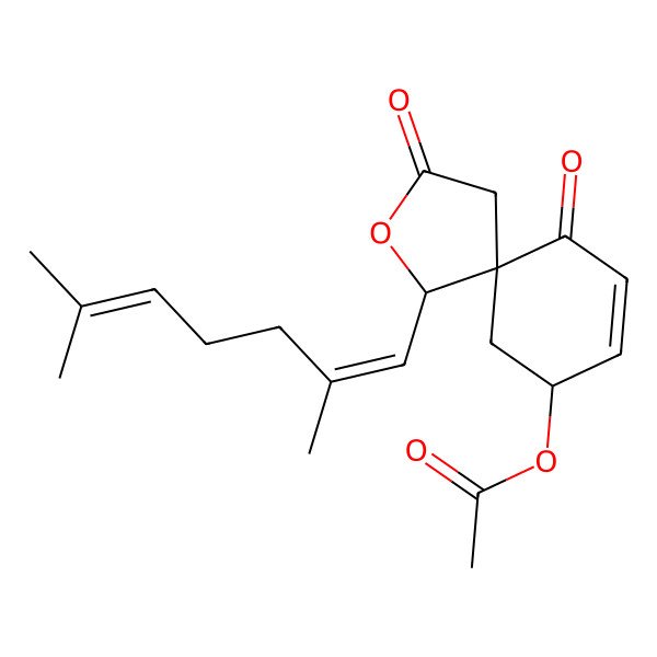 2D Structure of [(1S,5R,9S)-1-[(1E)-2,6-dimethylhepta-1,5-dienyl]-3,6-dioxo-2-oxaspiro[4.5]dec-7-en-9-yl] acetate
