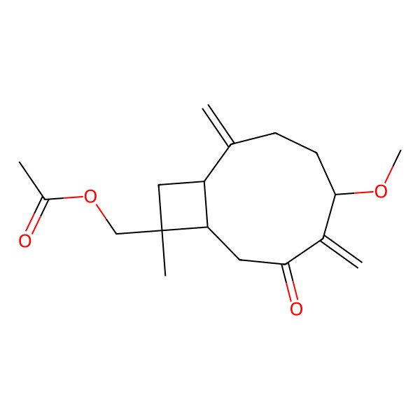 2D Structure of [(1S,5S,10S)-5-methoxy-10-methyl-2,6-dimethylidene-7-oxo-10-bicyclo[7.2.0]undecanyl]methyl acetate
