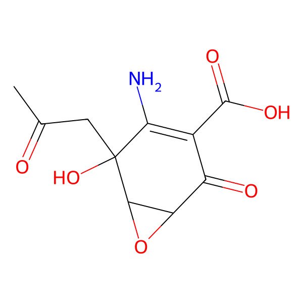 2D Structure of (1S,5S,6R)-4-amino-5-hydroxy-2-oxo-5-(2-oxopropyl)-7-oxabicyclo[4.1.0]hept-3-ene-3-carboxylic acid