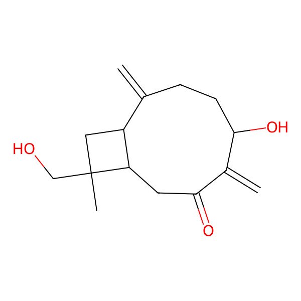 2D Structure of (1S,5S,9S,11R)-5-hydroxy-11-(hydroxymethyl)-11-methyl-4,8-dimethylidenebicyclo[7.2.0]undecan-3-one