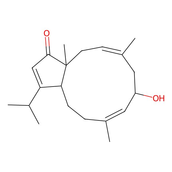 2D Structure of (3aS,5E,8S,9E,12aR)-8-hydroxy-3a,6,10-trimethyl-1-propan-2-yl-4,7,8,11,12,12a-hexahydrocyclopenta[11]annulen-3-one