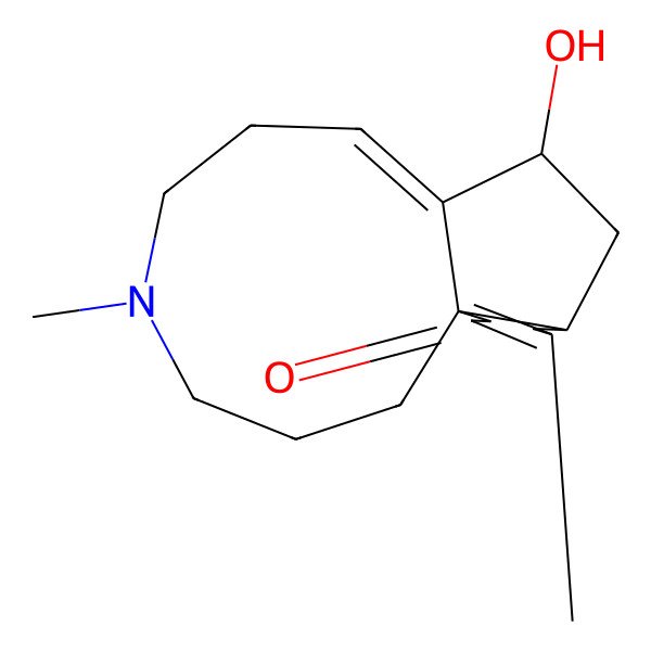 2D Structure of (1S,6S,8S,9E)-8-hydroxy-4,13-dimethyl-13-azatricyclo[7.7.0.01,6]hexadeca-3,9-dien-2-one