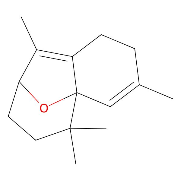 2D Structure of (1S,8R)-3,7,11,11-tetramethyl-12-oxatricyclo[6.3.1.01,6]dodeca-2,6-diene