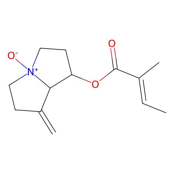 2D Structure of [(1S,8R)-7-methylidene-4-oxido-1,2,3,5,6,8-hexahydropyrrolizin-4-ium-1-yl] (Z)-2-methylbut-2-enoate