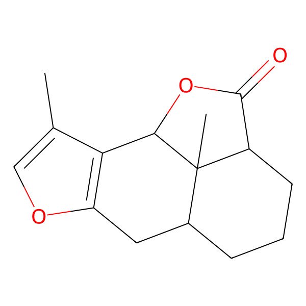 2D Structure of (1S,8R,12R,15S)-3,15-dimethyl-5,14-dioxatetracyclo[6.6.1.02,6.012,15]pentadeca-2(6),3-dien-13-one