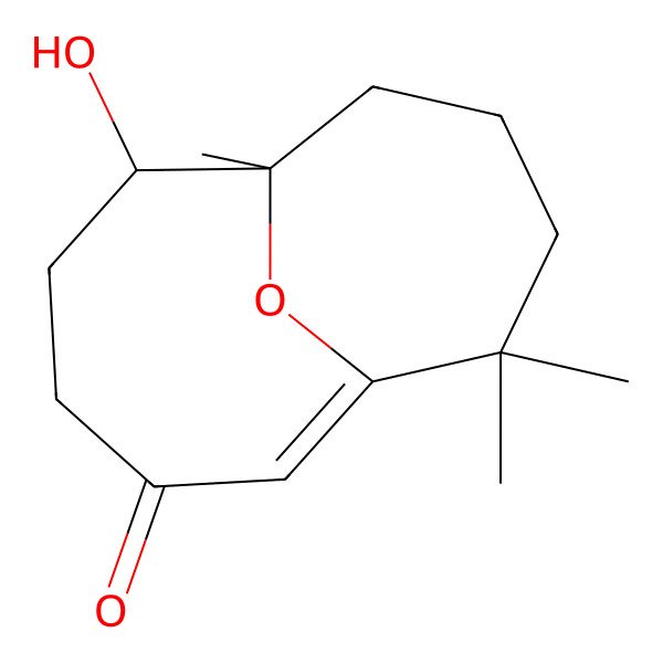 2D Structure of (1Z,6R,7S)-6-hydroxy-7,11,11-trimethyl-12-oxabicyclo[5.4.1]dodec-1-en-3-one