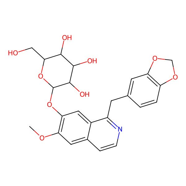 2D Structure of 2-[1-(1,3-Benzodioxol-5-ylmethyl)-6-methoxyisoquinolin-7-yl]oxy-6-(hydroxymethyl)oxane-3,4,5-triol