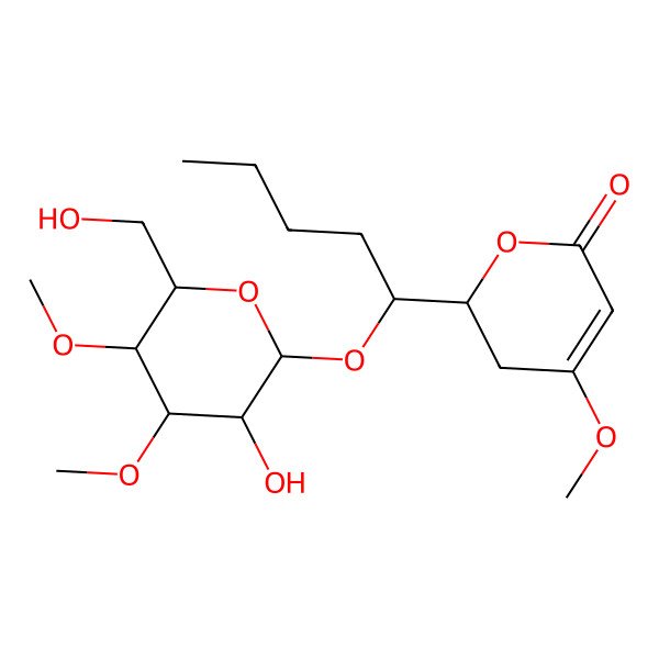 2D Structure of 2-[1-[3-Hydroxy-6-(hydroxymethyl)-4,5-dimethoxyoxan-2-yl]oxypentyl]-4-methoxy-2,3-dihydropyran-6-one
