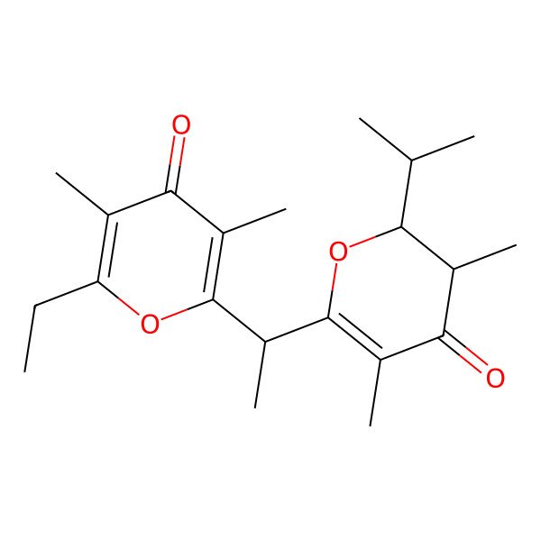 2D Structure of 2-[1-(3,5-Dimethyl-4-oxo-2-propan-2-yl-2,3-dihydropyran-6-yl)ethyl]-6-ethyl-3,5-dimethylpyran-4-one