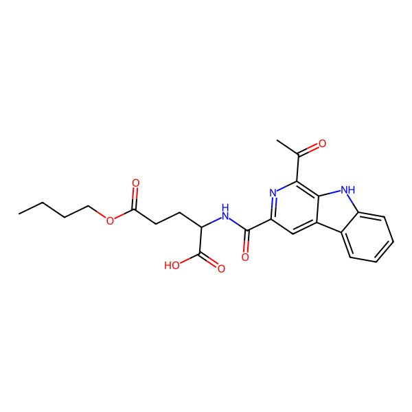 2D Structure of 2-[(1-acetyl-9H-pyrido[3,4-b]indole-3-carbonyl)amino]-5-butoxy-5-oxopentanoic acid
