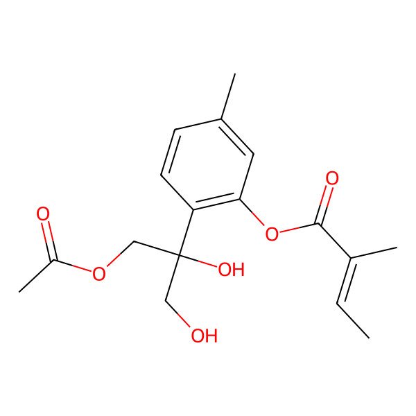 2D Structure of [2-(1-Acetyloxy-2,3-dihydroxypropan-2-yl)-5-methylphenyl] 2-methylbut-2-enoate