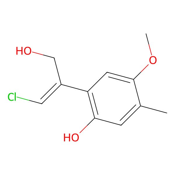 2D Structure of 2-(1-Chloro-3-hydroxyprop-1-en-2-yl)-4-methoxy-5-methylphenol
