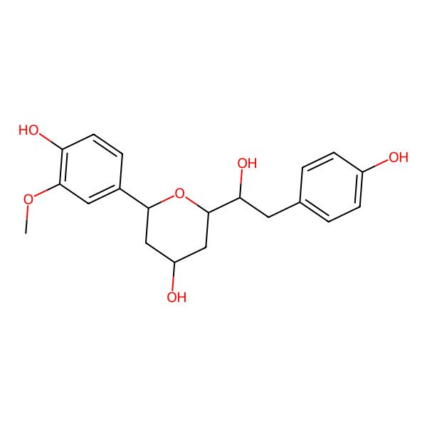 2D Structure of 2-[1-Hydroxy-2-(4-hydroxyphenyl)ethyl]-6-(4-hydroxy-3-methoxyphenyl)oxan-4-ol
