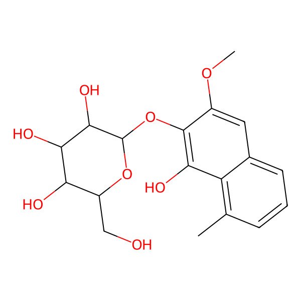 2D Structure of 2-(1-Hydroxy-3-methoxy-8-methylnaphthalen-2-yl)oxy-6-(hydroxymethyl)oxane-3,4,5-triol