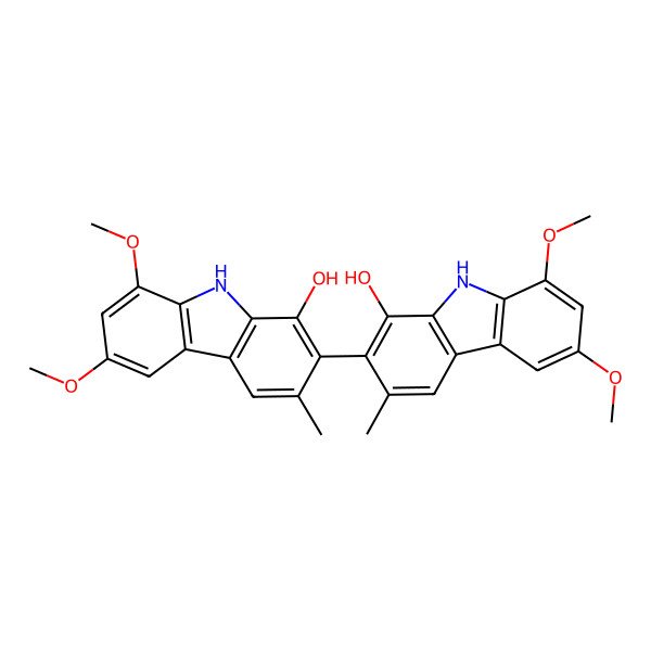 2D Structure of 2-(1-hydroxy-6,8-dimethoxy-3-methyl-9H-carbazol-2-yl)-6,8-dimethoxy-3-methyl-9H-carbazol-1-ol