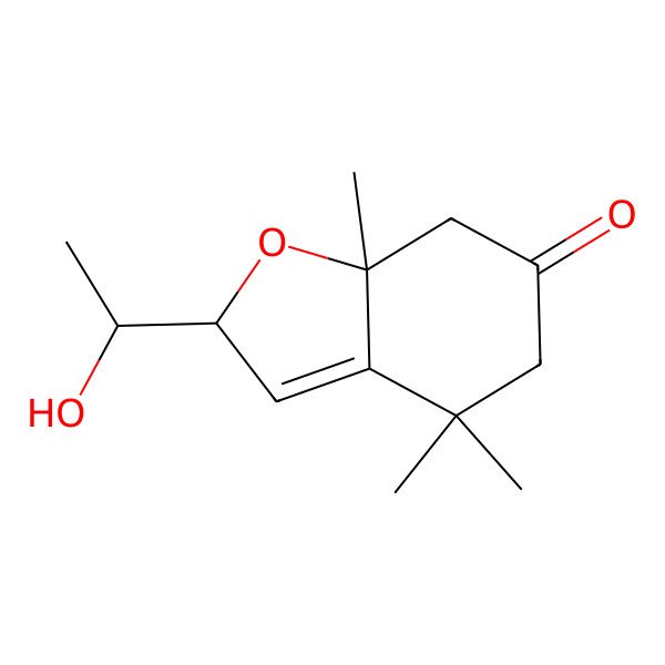 2D Structure of 2-(1-hydroxyethyl)-4,4,7a-trimethyl-5,7-dihydro-2H-1-benzofuran-6-one