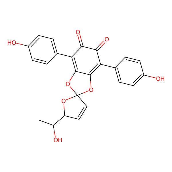 2D Structure of 2'-(1-hydroxyethyl)-4,7-bis(4-hydroxyphenyl)spiro[1,3-benzodioxole-2,5'-2H-furan]-5,6-dione