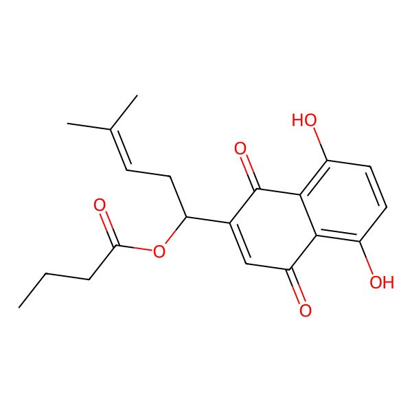 2D Structure of 2-(1-n-Butanoyloxy-4-methyl-3-pentenyl)-5,8-dihydroxy-1,4-naphthoquinone