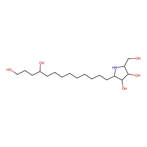 2D Structure of 2-(10,13-Dihydroxytridecyl)-5-(hydroxymethyl)pyrrolidine-3,4-diol