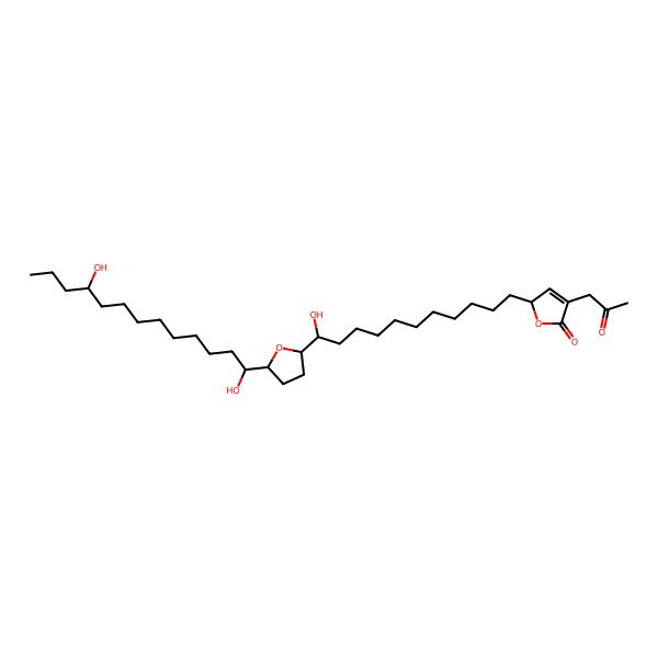 2D Structure of 2-[11-[5-(1,10-dihydroxytridecyl)oxolan-2-yl]-11-hydroxyundecyl]-4-(2-oxopropyl)-2H-furan-5-one