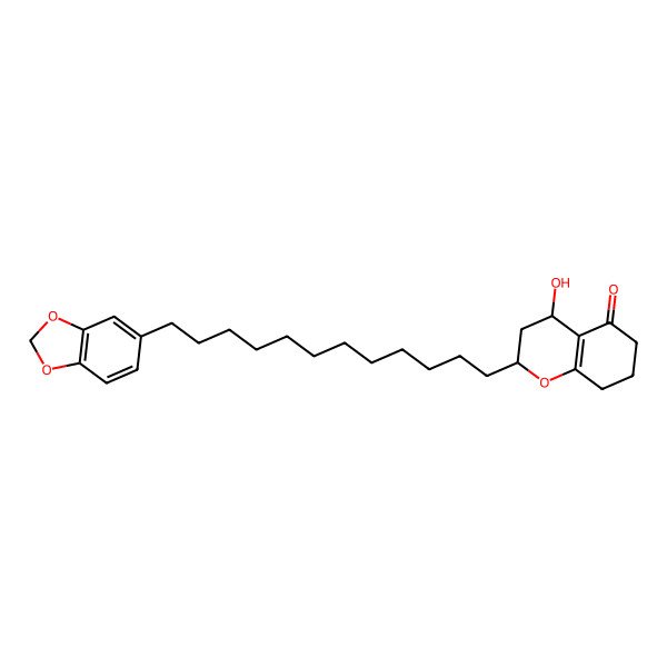 2D Structure of 2-[12-(1,3-Benzodioxol-5-yl)dodecyl]-4-hydroxy-2,3,4,6,7,8-hexahydrochromen-5-one