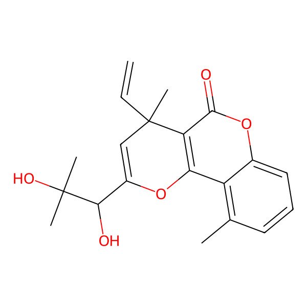 2D Structure of 2-(1,2-Dihydroxy-2-methylpropyl)-4-ethenyl-4,10-dimethylpyrano[3,2-c]chromen-5-one